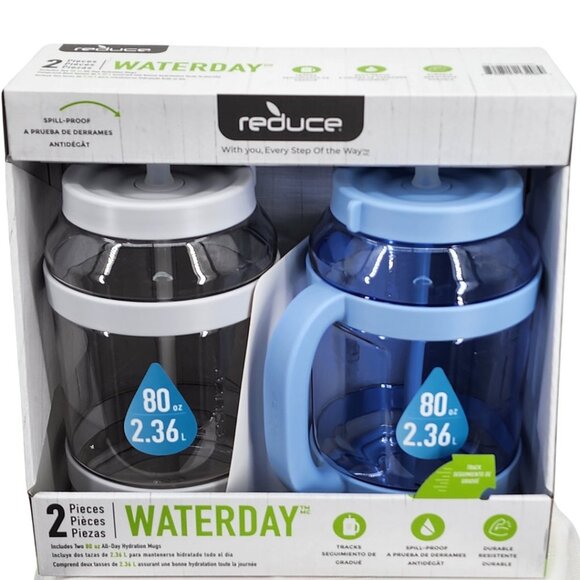 Reduce WaterDay 80oz 2 piece Spill Proof All Day Hydration Mugs NWT - Picture 1 of 7